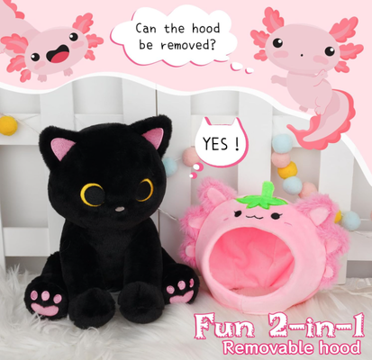 黒猫ぬいぐるみ いちごウーパールーパー フード付きぬいぐるみ