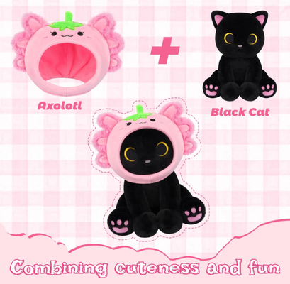 黒猫ぬいぐるみ いちごウーパールーパー フード付きぬいぐるみ