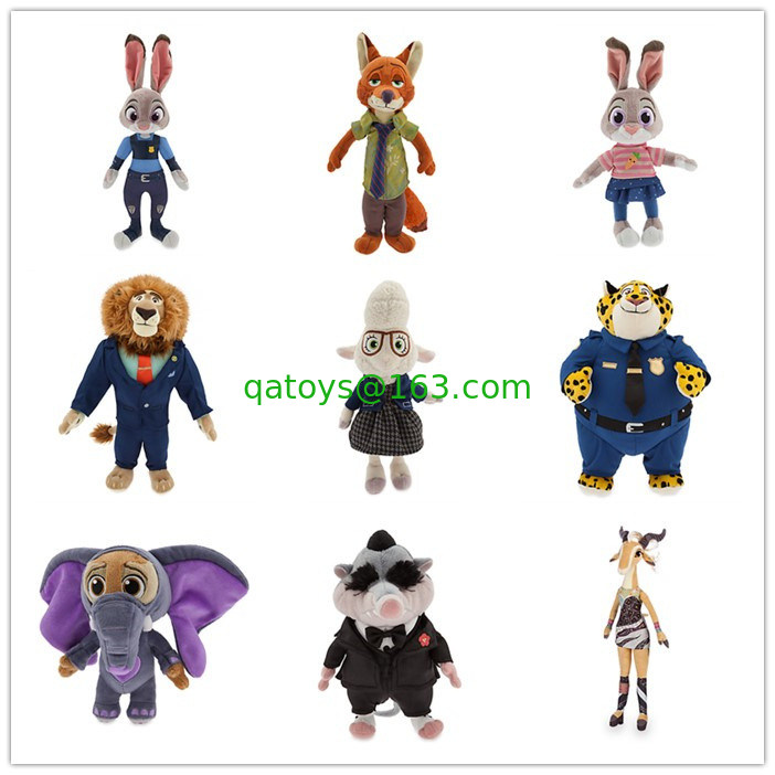ブラウンおよび緑の Zootopia ディズニーのプラシ天のおもちゃのぬいぐるみ柔らかい材料