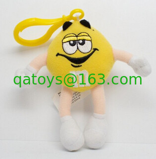 カスタマイズされる黄色い M&M の特性によって詰められるおもちゃの キーチェーン の小さいプラシ天のおもちゃ