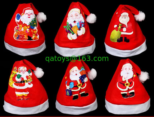 サンタクロースを印刷するクリスマス・パーティのギフトのプラシ天の帽子のための赤いクリスマスの帽子